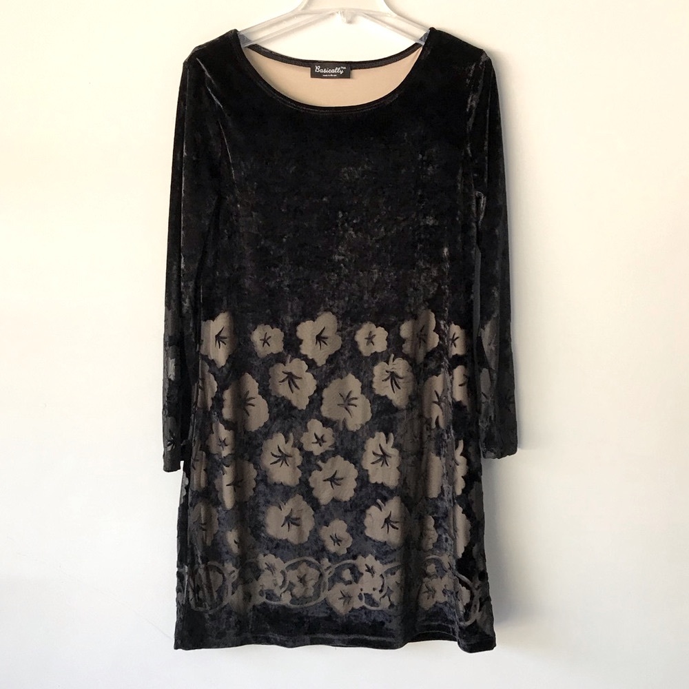 Basically Me Black Velvet Floral Dress